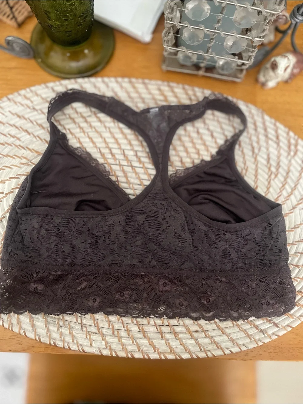 DKNY Lace Racerback Bralette in Dark Brown